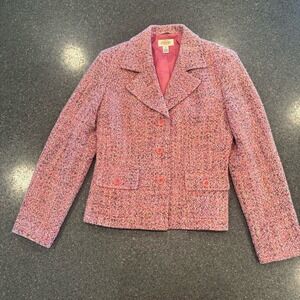 Vintage Talbots Pink Tweed Wool Blend Blazer Italian Fabric Size 8‎ Barbie
